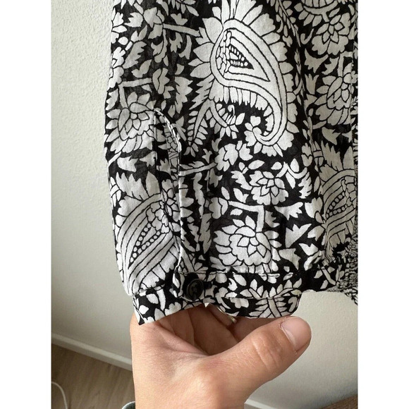 Talbots 2X Paisley Popover Blouse Top Black White Long Sleeve Embroidered Office - Picture 4 of 9